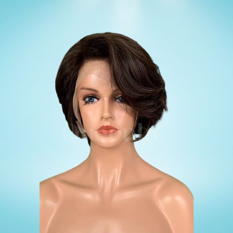 08إنش باروكة شعر طبيعي برازيلي ذات جذور أمامية لون بني غامق طبيعي مفرود استريت كثافة عالية