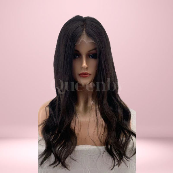 18 inch Lace Front Wig 100%  human hair #1b  wavy  180% normal density