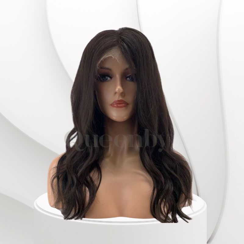 16 inch Lace Front Wig 100%  human hair #1b  wavy  180% normal density