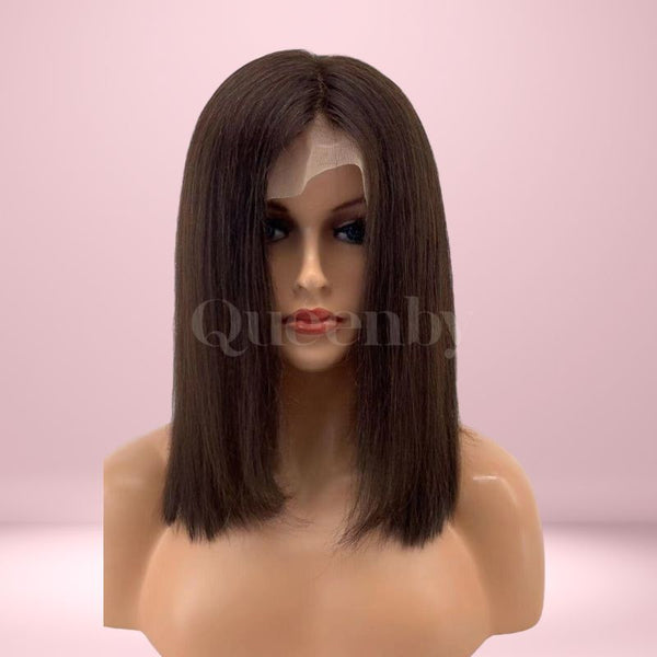 12 inch Lace Front Wig 100%  human hair #2  straight  180% normal density