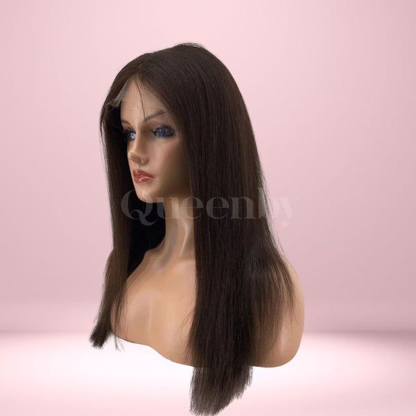16 inch Lace Front Wig 100%  human hair #2  Straight  180% density