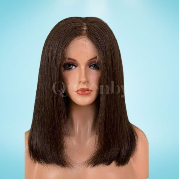 14 inch Lace Front Wig 100%  human hair #2  straight  180% density
