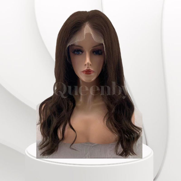 16 inch Lace Front Wig 100%  human hair #2  wavy  180% normal density