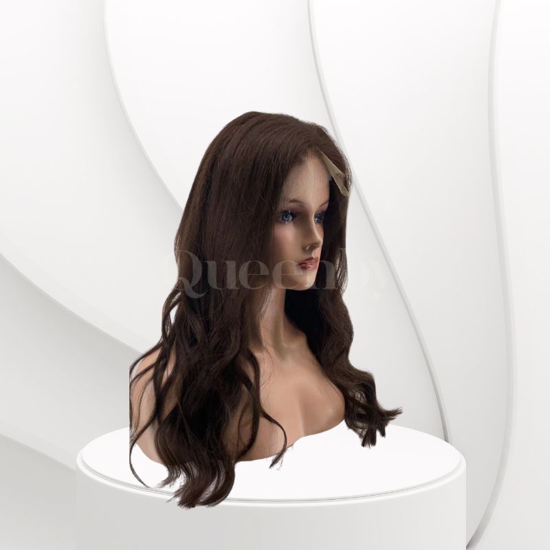 16 inch Lace Front Wig 100%  human hair #2  wavy  180% normal density