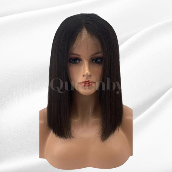 12 inch Lace Front Wig 100%  human hair #1b  straight  180% normal density