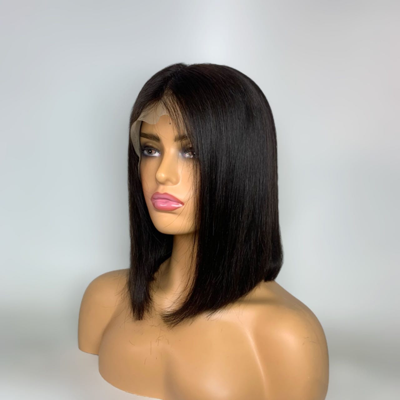 12 inch Lace Front Wig 100%  human hair #1b  straight  180% normal density