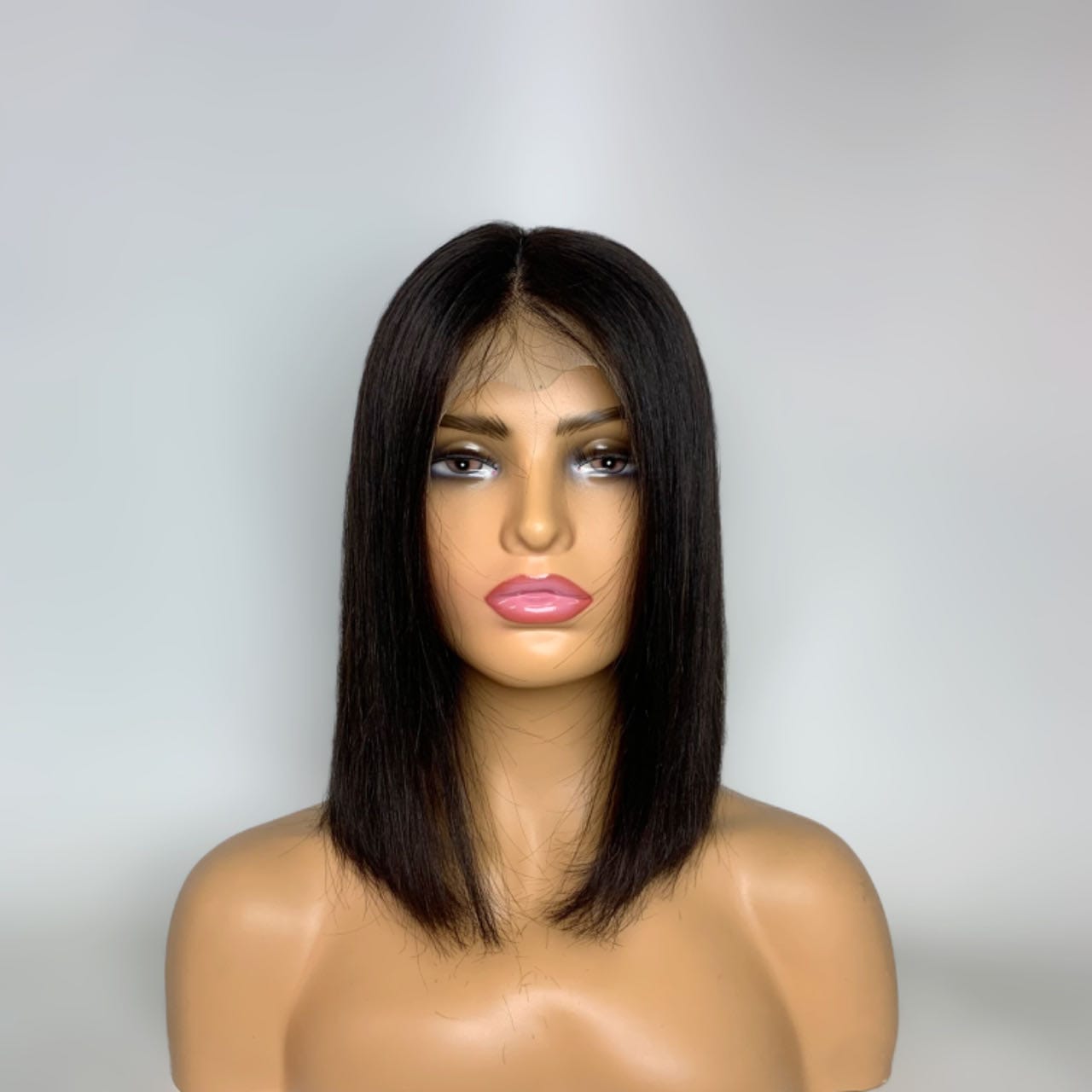 12 inch Lace Front Wig 100%  human hair #1b  straight  180% normal density