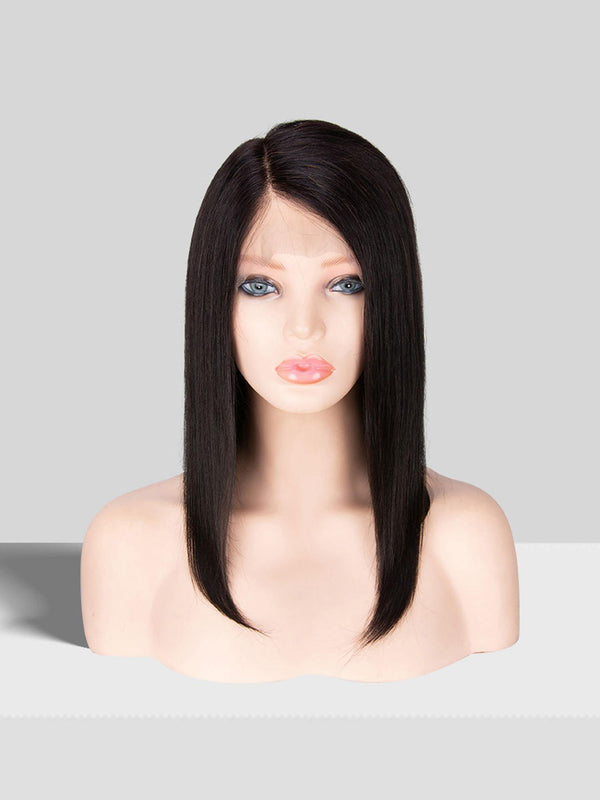 12 inch Full lace wig 100% Brazilian human hair #1b straight 130% normal density - QUEENBY