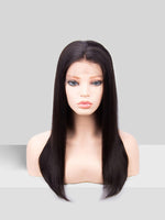 16 inch virgin human hair wig natural black straight - QUEENBY