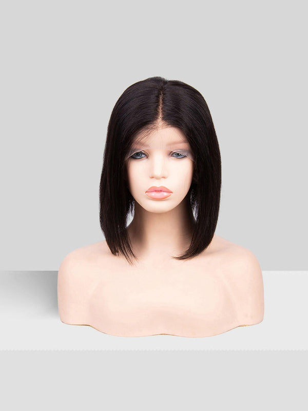 10 inch Lace Front Wig 100%  human hair #1b  straight Silk Base 130% normal density - QUEENBY