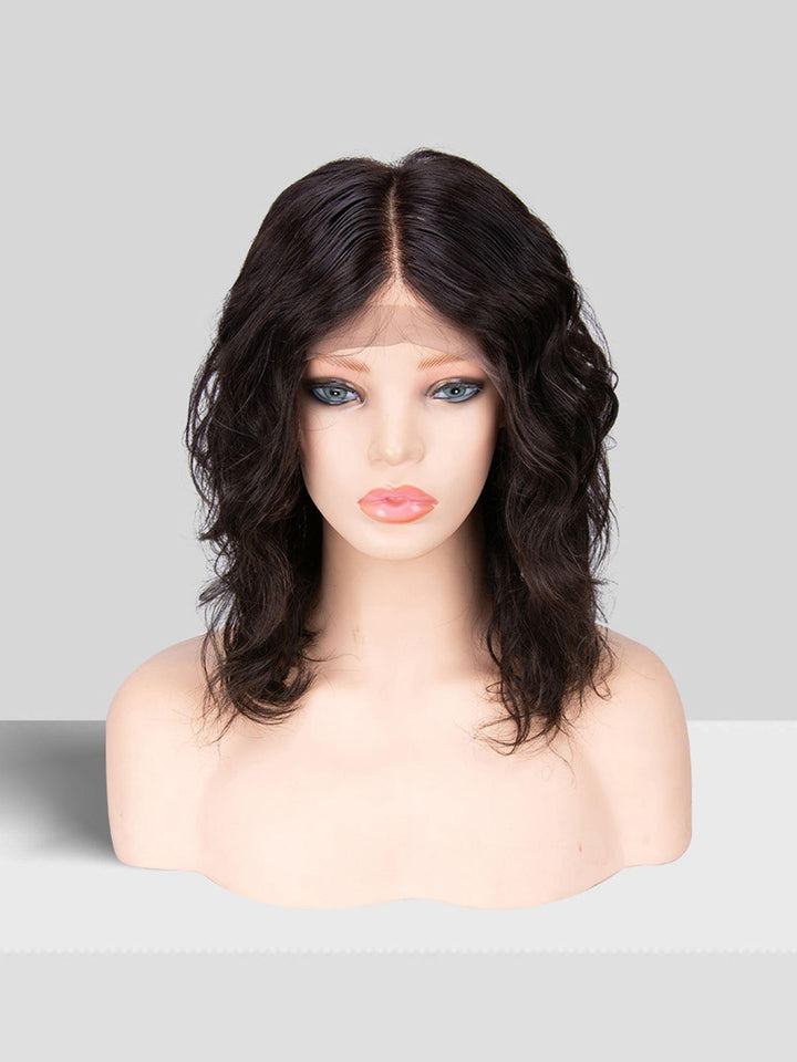 10 inch Full lace wig 100% Brazilian virgin human hair wavy 130% normal density - QUEENBY