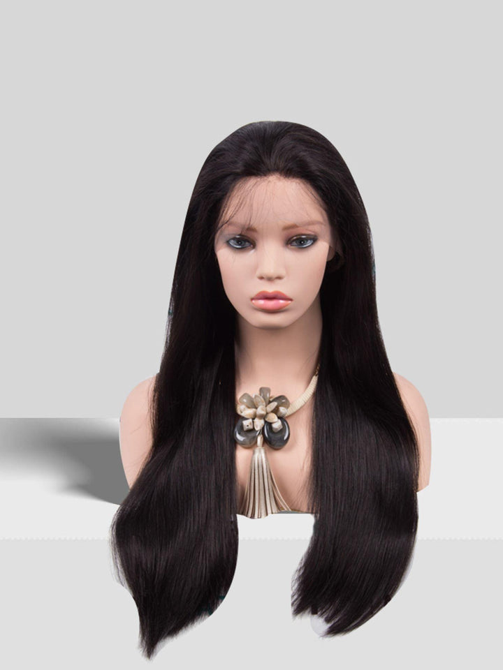 24 inch Lace Front Wig 100%  human hair #1b  straight  180% normal density - QUEENBY