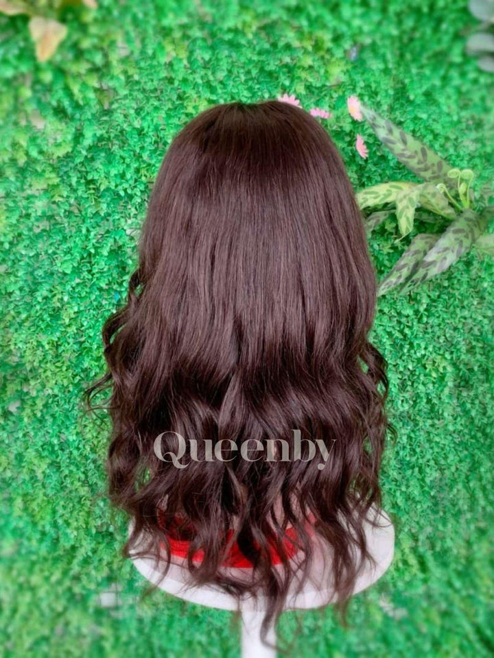 16 inch Lace Front Wig 100%  human hair #2  Wavy  180% normal density - QUEENBY
