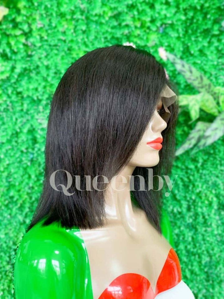 12 inch Lace Front Wig 100%  human hair #1b  straight  180% normal density - QUEENBY