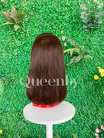 14 inch Lace Front Wig 100%  human hair #4  straight  180% density - QUEENBY