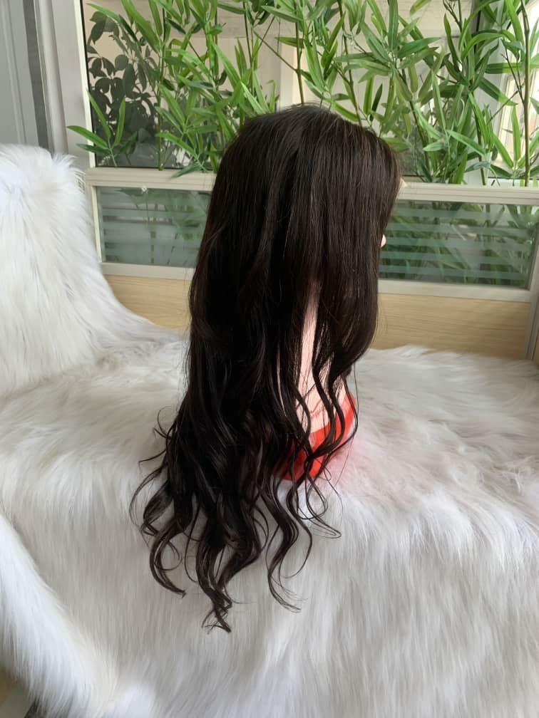 24 inch virgin human hair wig dark brown wavy - QUEENBY