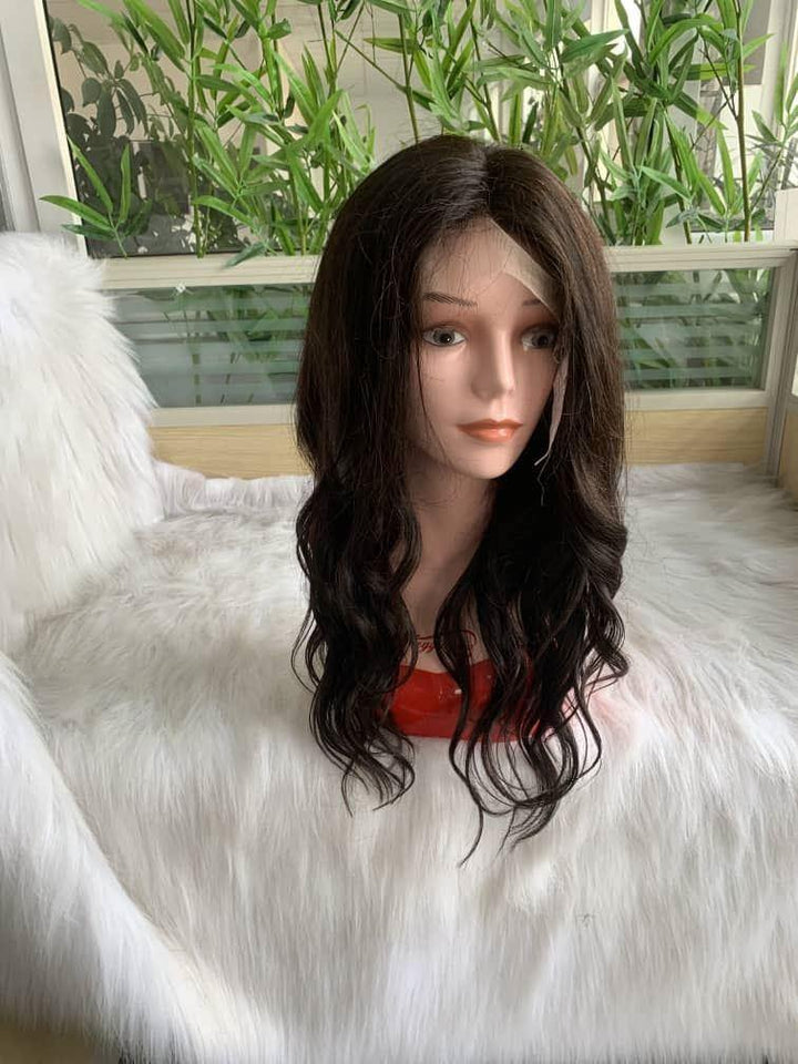 18 inch Lace Front Wig 100%  human hair #2  wavy  130% normal density - QUEENBY