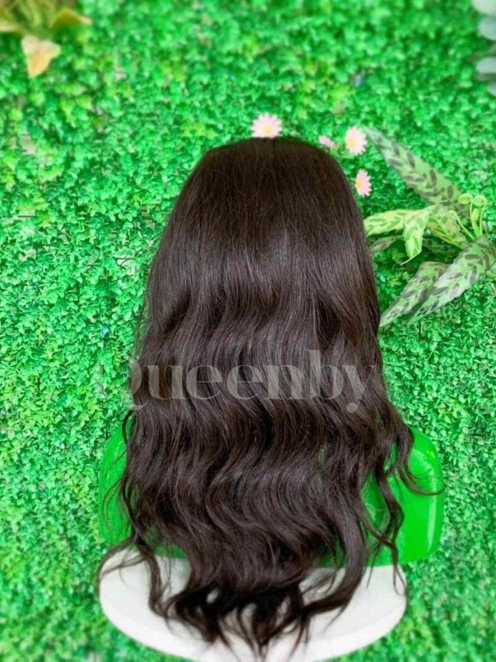 18 inch Lace Front Wig 100%  human hair #1b  wavy  180% normal density - QUEENBY