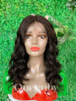 16 inch Lace Front Wig 100%  human hair #1b  wavy  180% normal density - QUEENBY