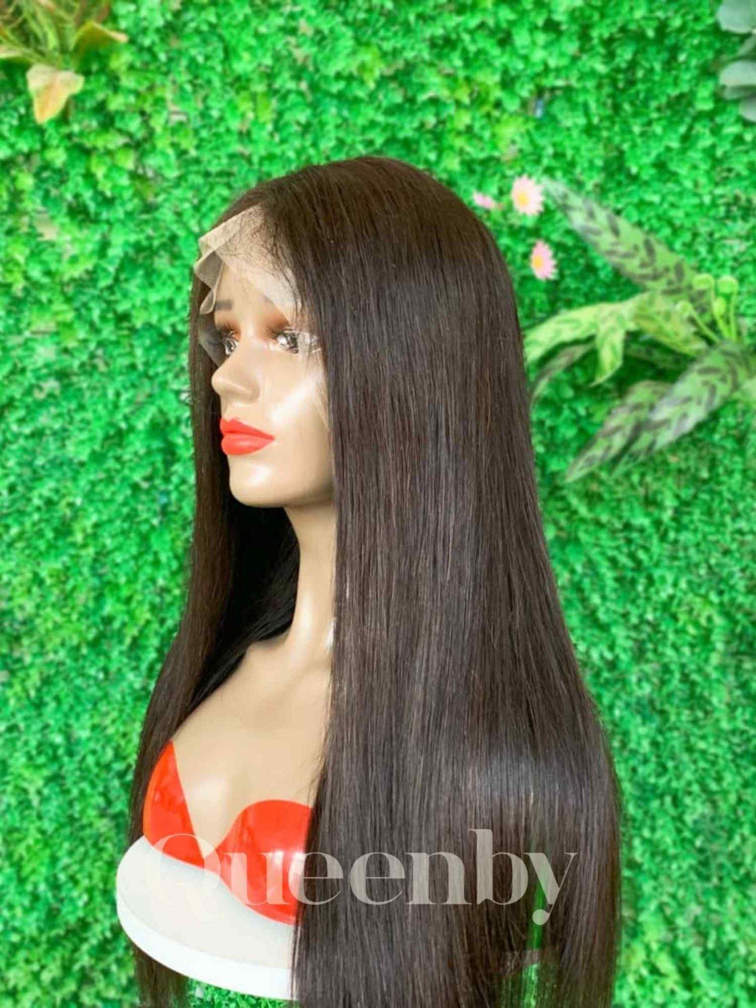 20 inch Lace Front Wig 100%  human hair #2  Straight  180% normal density - QUEENBY