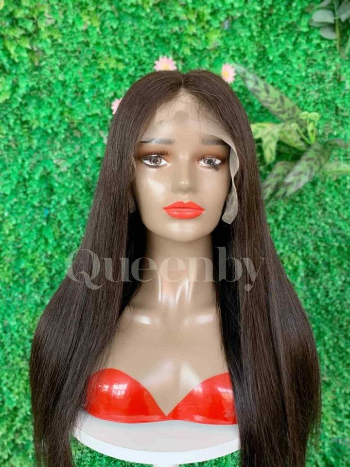 20 inch Lace Front Wig 100%  human hair #2  Straight  180% normal density - QUEENBY