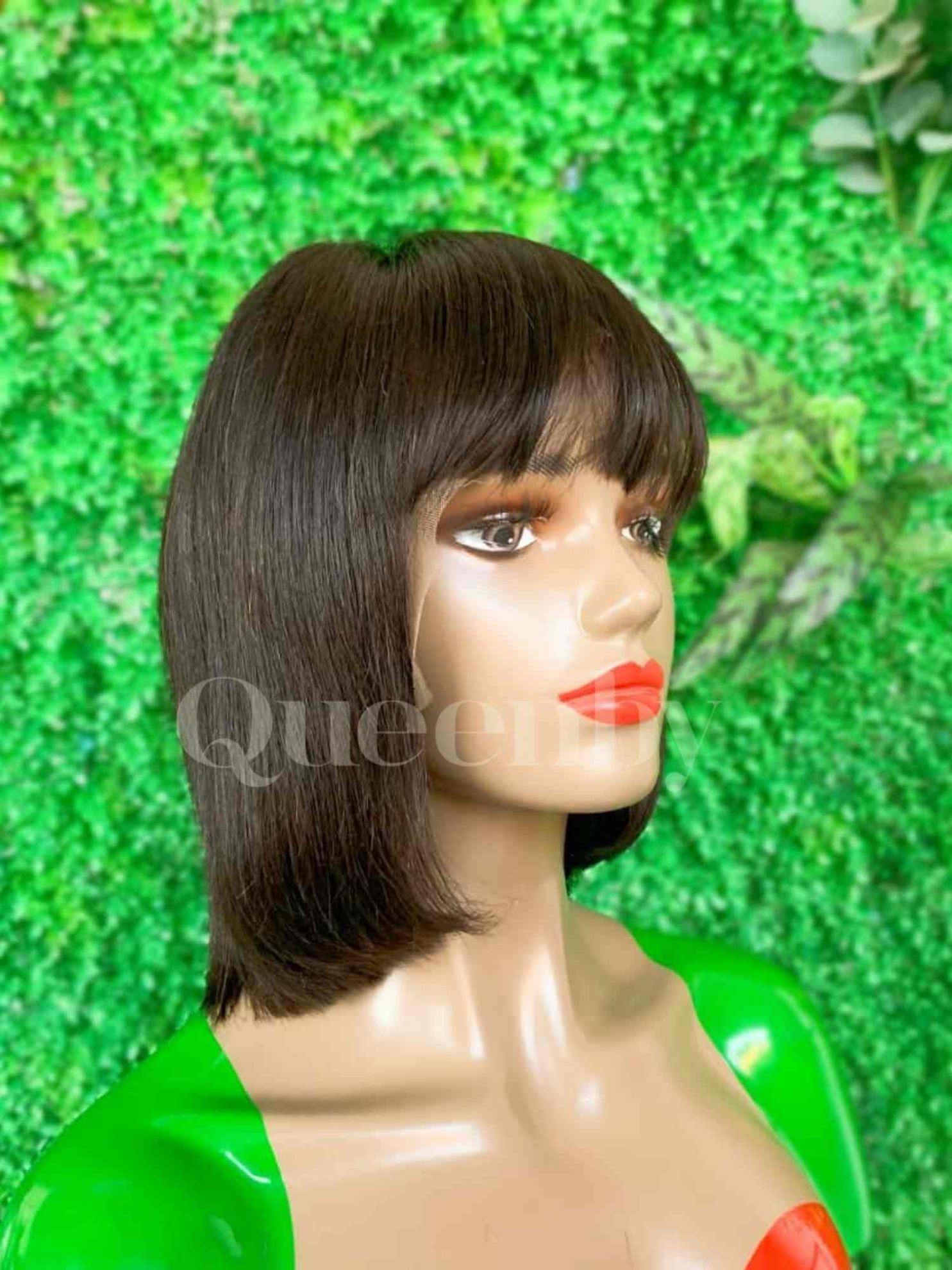 10 inch Lace Front Wig 100%  human hair #1b  straight  180% normal density - QUEENBY