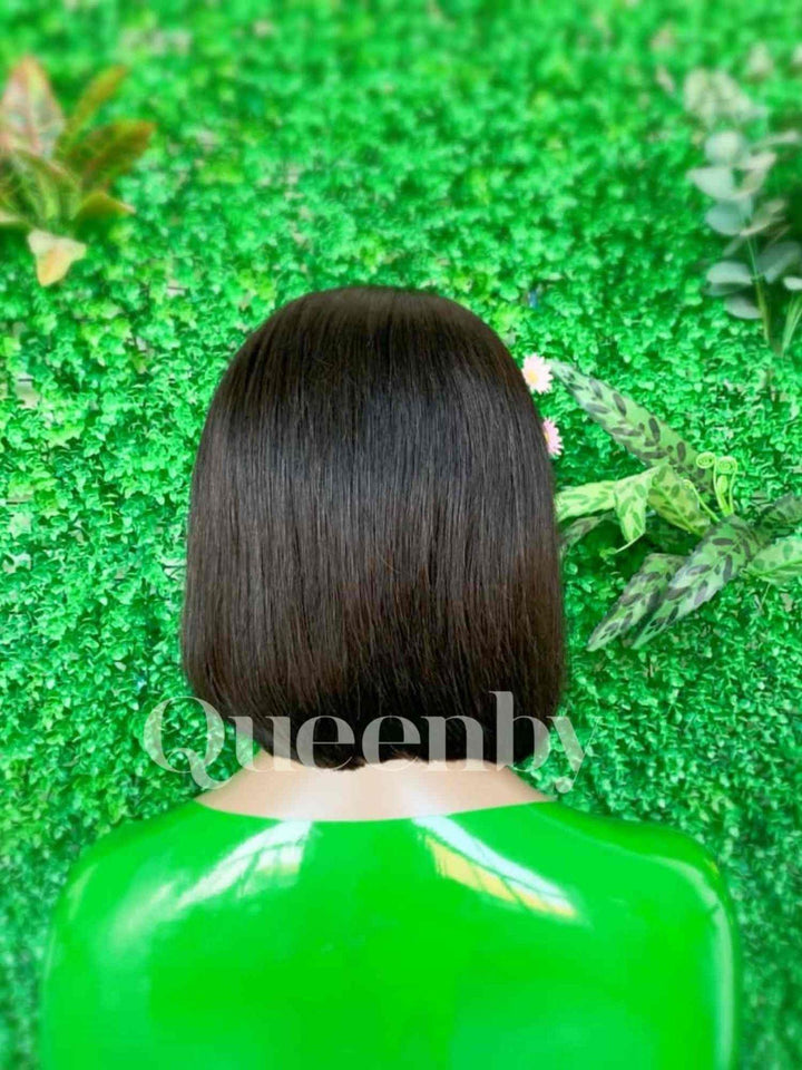 10 inch Lace Front Wig 100%  human hair #1b  straight  180% normal density - QUEENBY