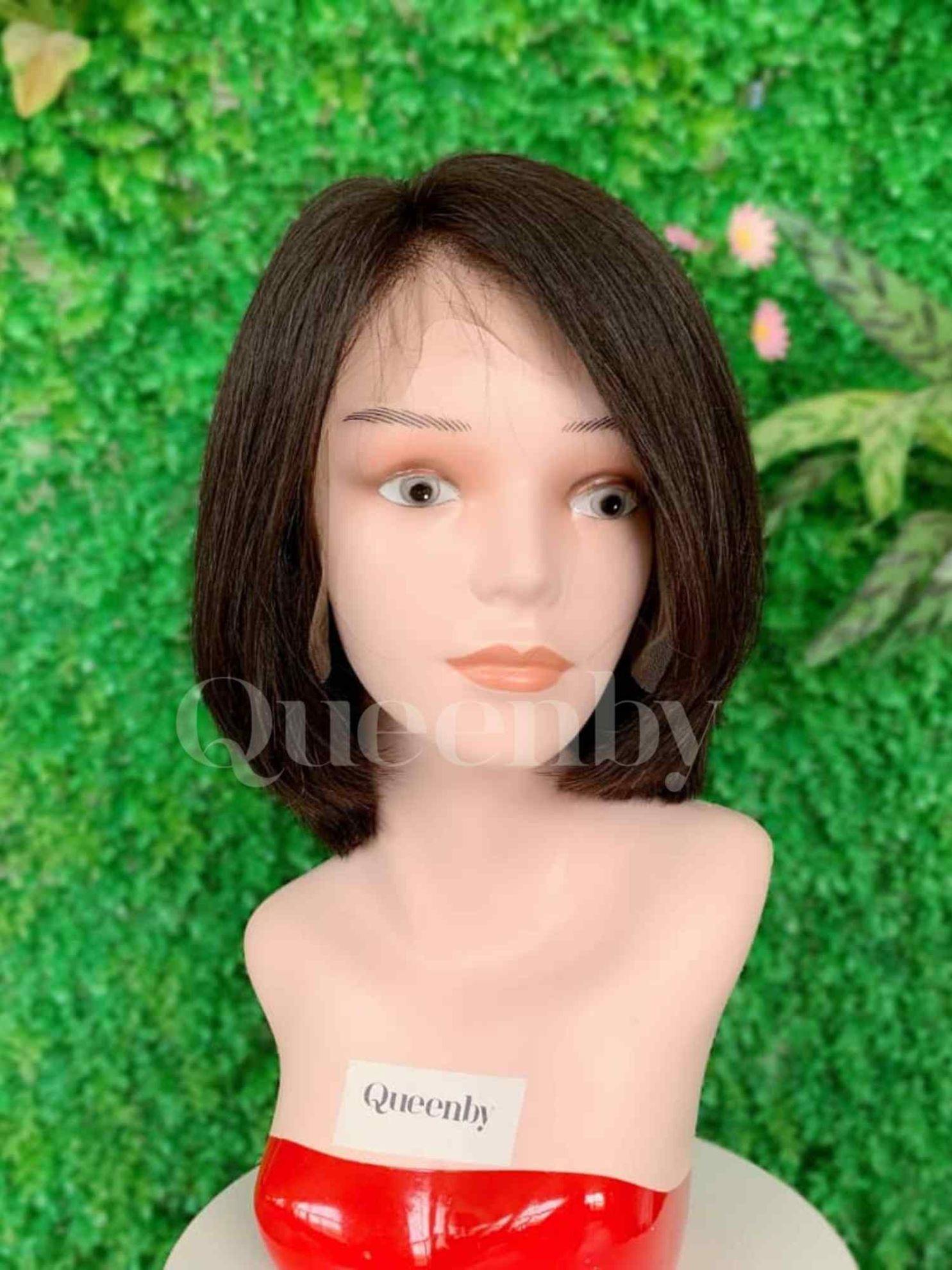 10 inch Lace Front Wig 100%  human hair #1b  straight  180% normal density - QUEENBY