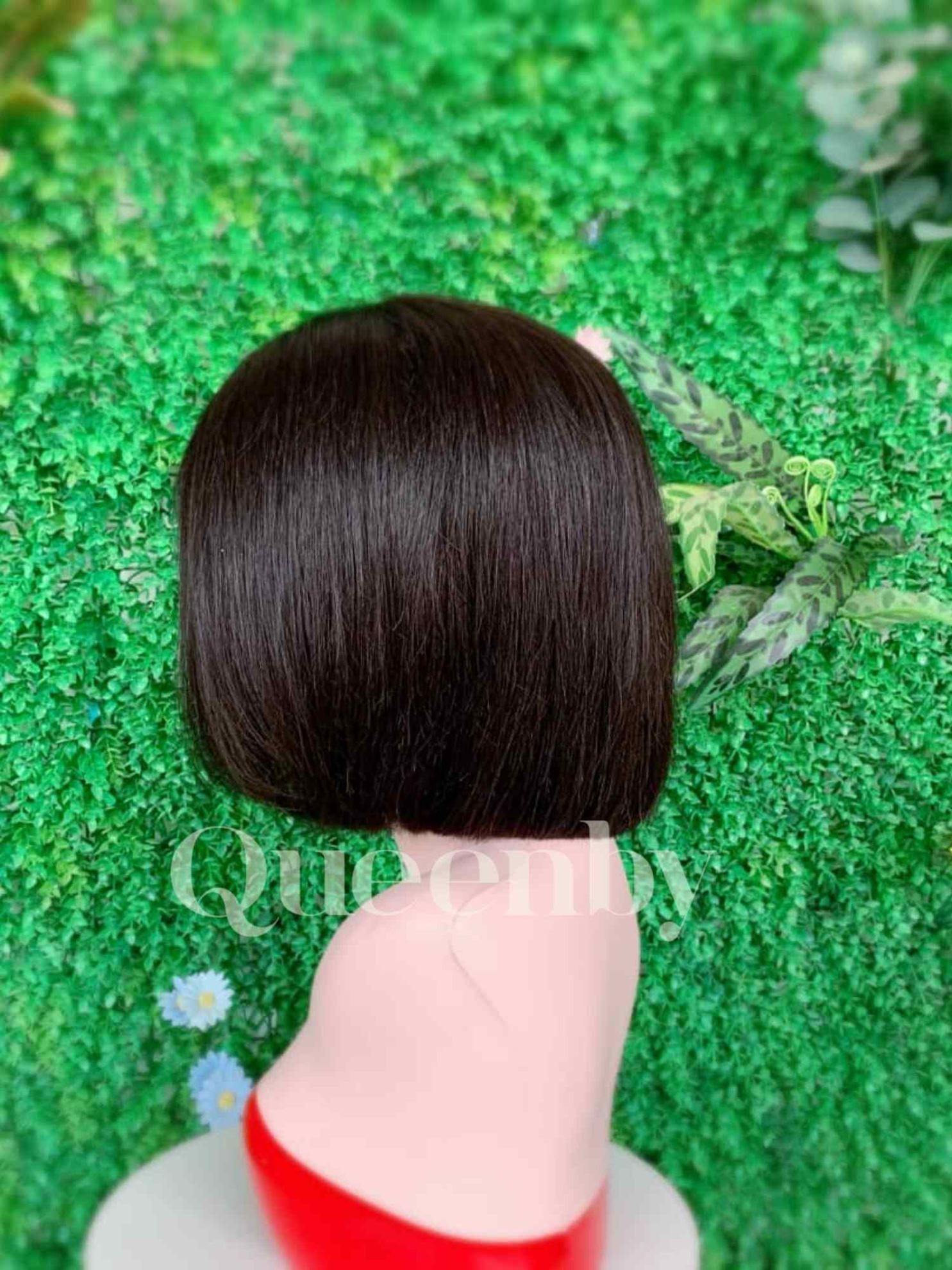 10 inch Lace Front Wig 100%  human hair #1b  straight  180% normal density - QUEENBY