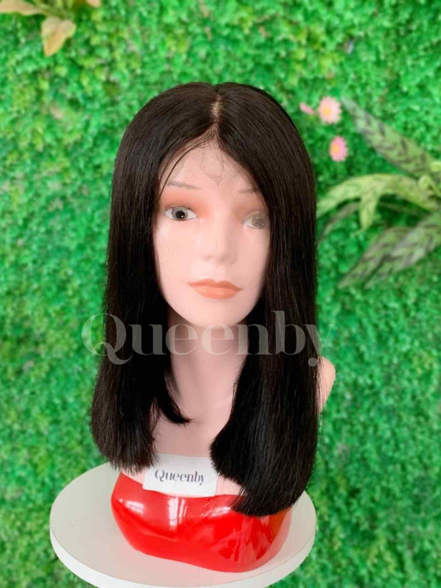 12 inch Lace Front Wig 100%  human hair #1b  straight  180% normal density - QUEENBY