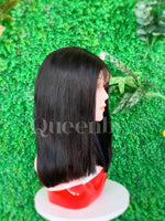 12 inch Lace Front Wig 100%  human hair #1b  straight  180% normal density - QUEENBY