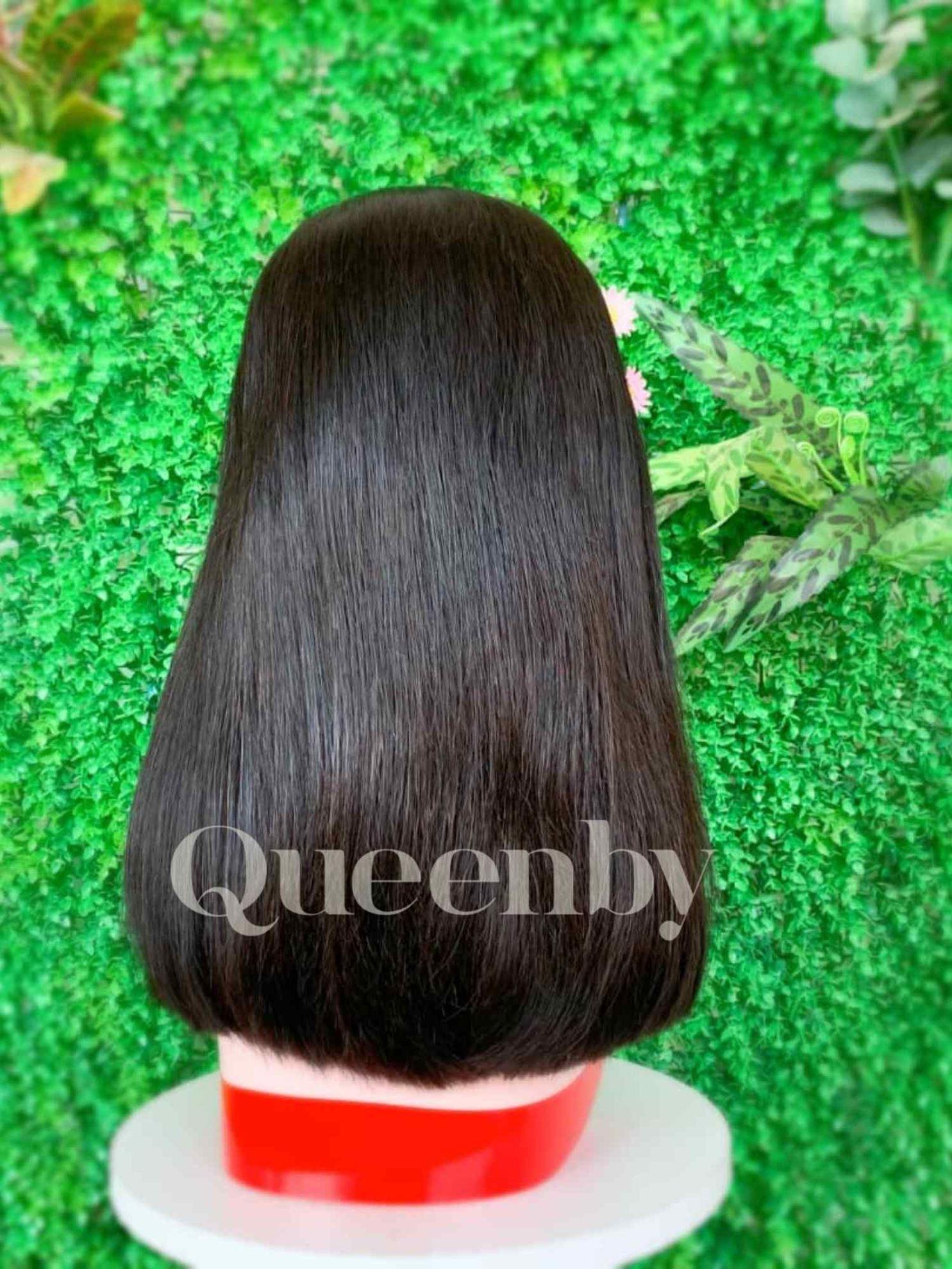 12 inch Lace Front Wig 100%  human hair #1b  straight  180% normal density - QUEENBY