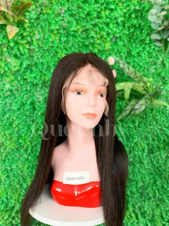 20 inch Lace Front Wig 100%  human hair #1b  Straight  180% normal density - QUEENBY