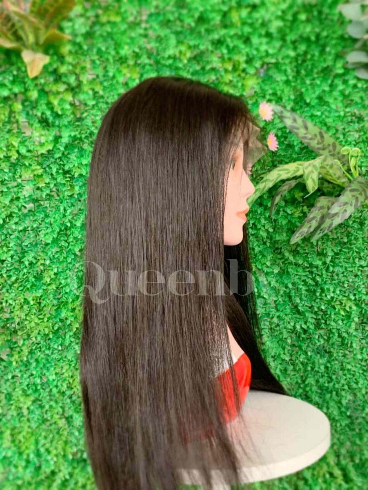 20 inch Lace Front Wig 100%  human hair #1b  Straight  180% normal density - QUEENBY