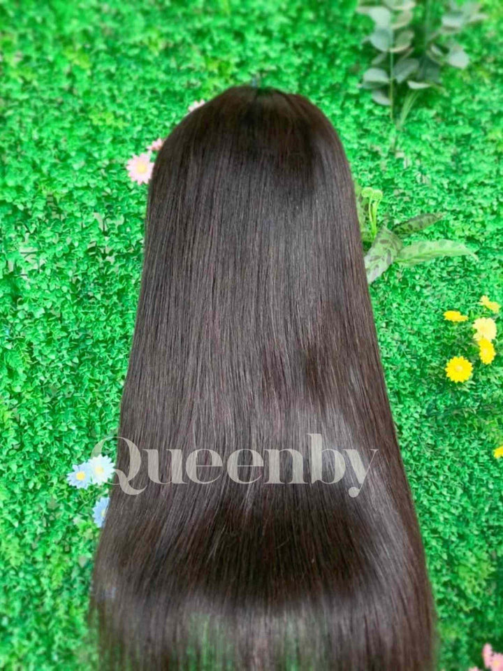 20 inch Lace Front Wig 100%  human hair #1b  Straight  180% normal density - QUEENBY