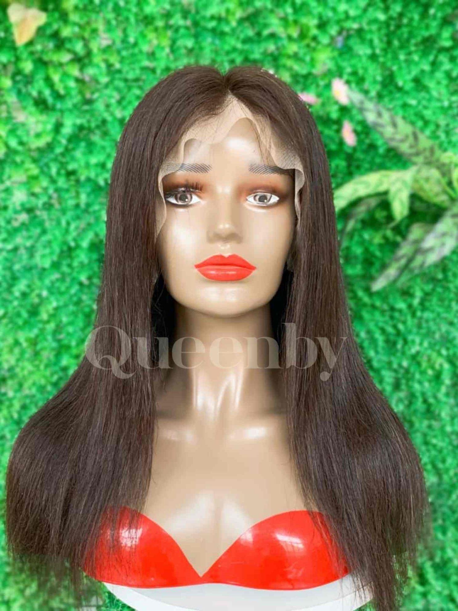 16 inch Lace Front Wig 100%  human hair #2  Straight  180% normal density - QUEENBY