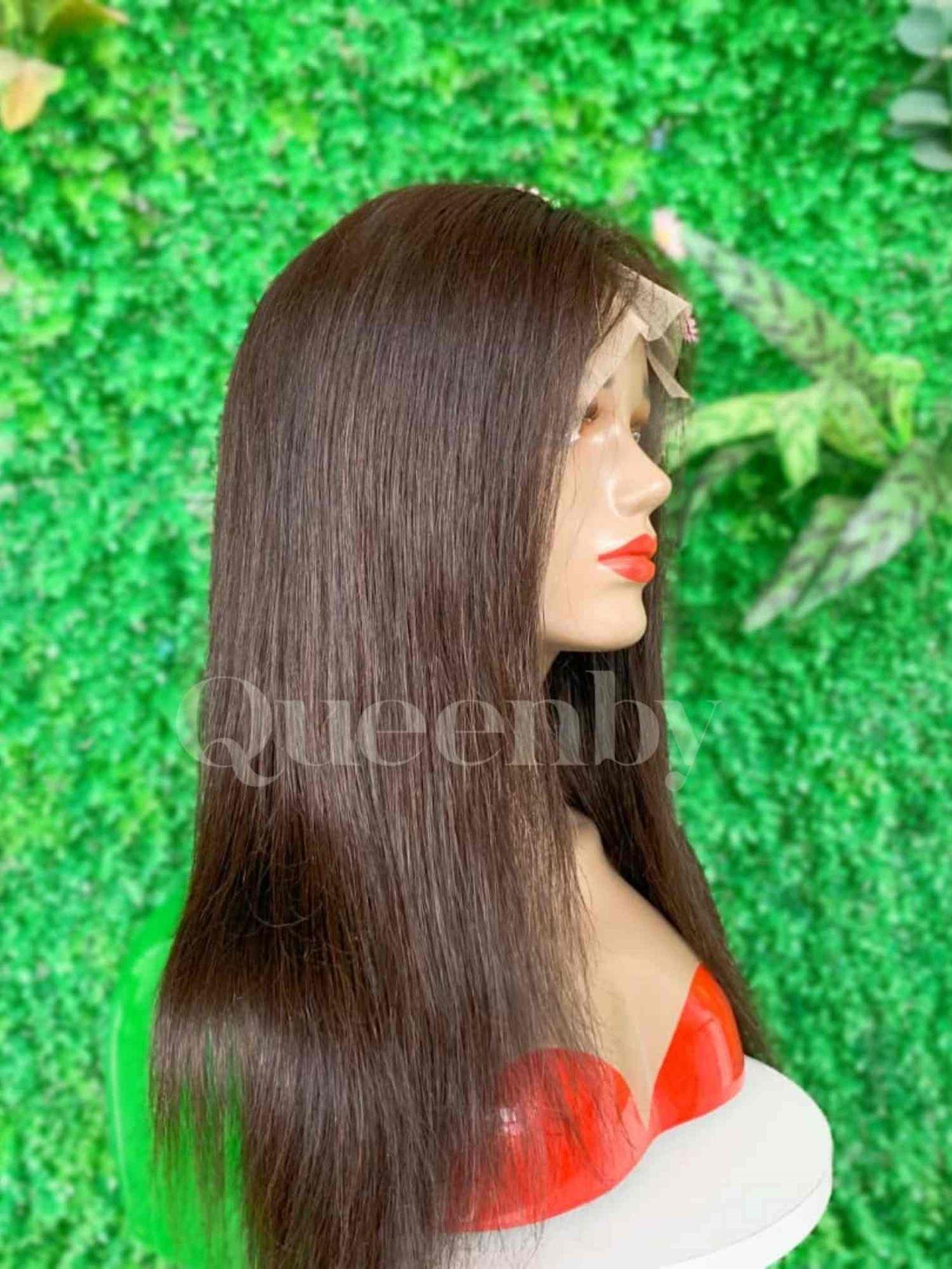 16 inch Lace Front Wig 100%  human hair #2  Straight  180% normal density - QUEENBY