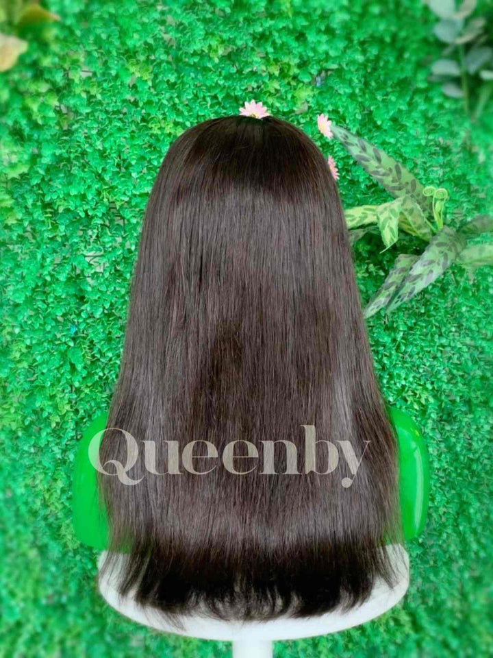 16 inch Lace Front Wig 100%  human hair #2  Straight  180% normal density - QUEENBY