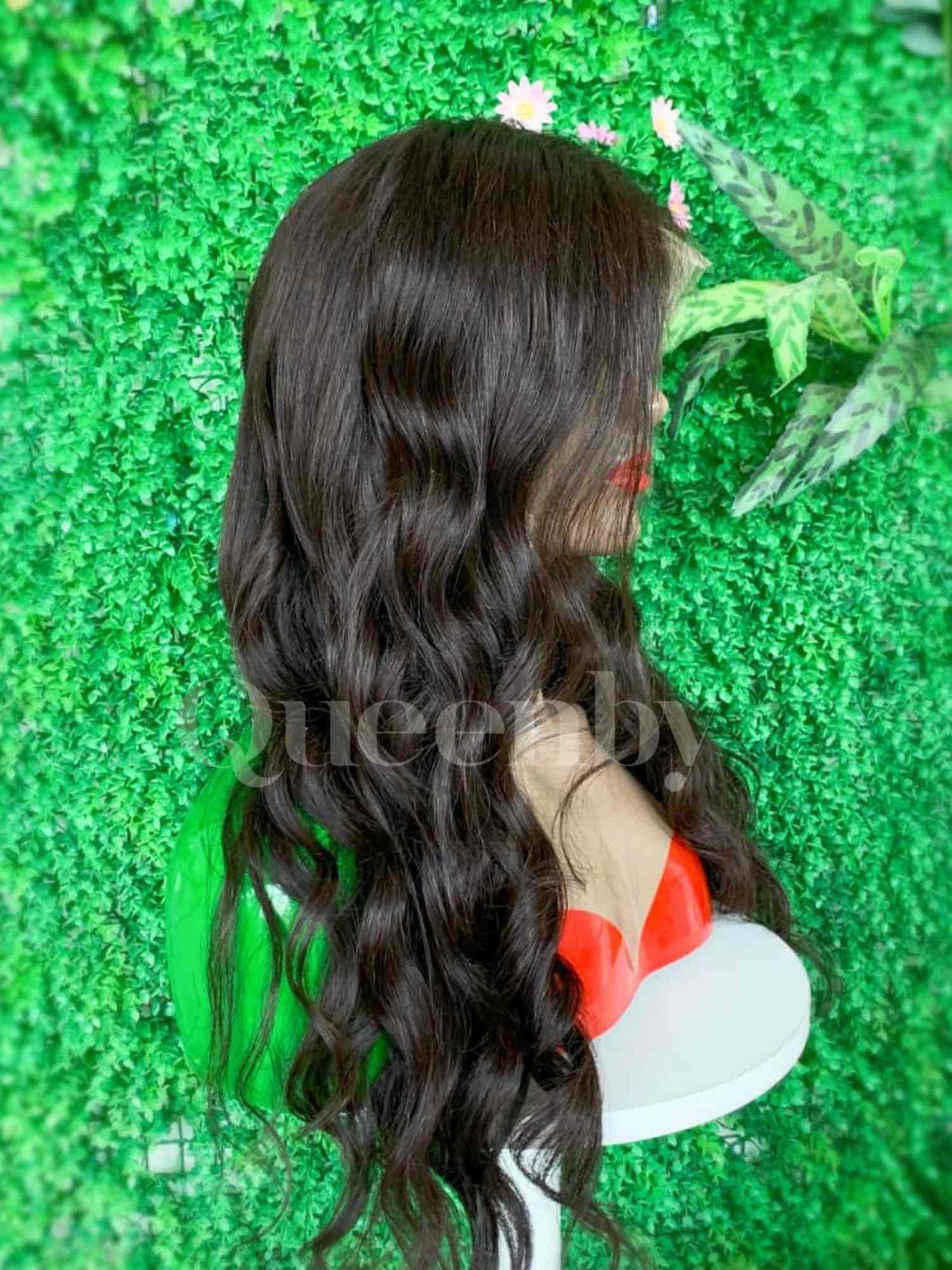 20 inch Lace Front Wig 100%  human hair #2  wavy  180% normal density - QUEENBY