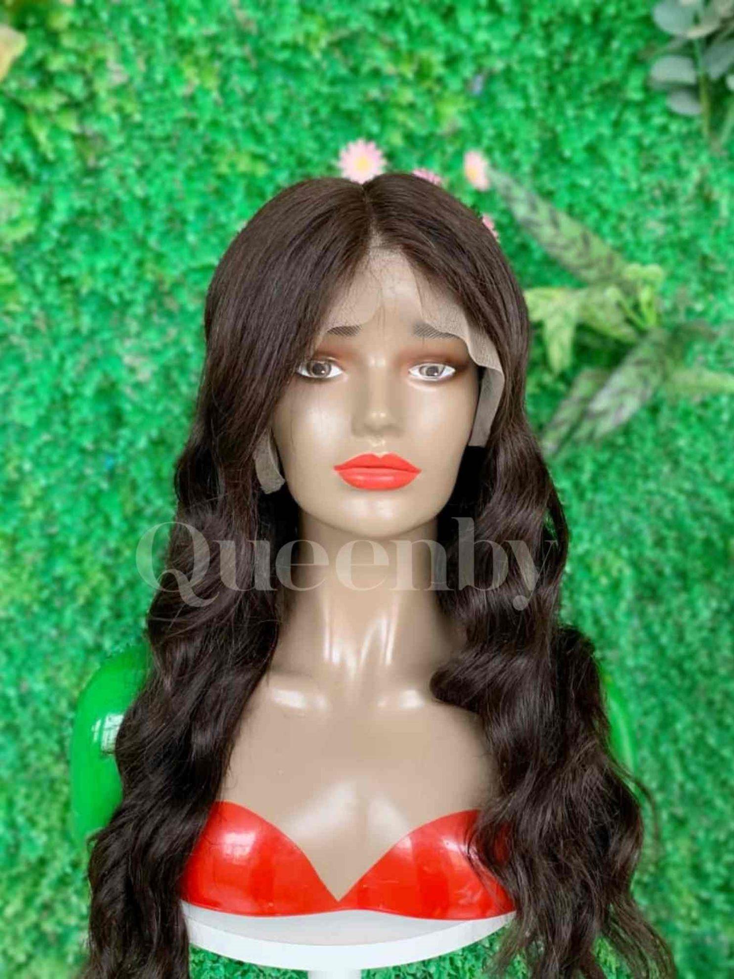 20 inch Lace Front Wig 100%  human hair #2  wavy  180% normal density - QUEENBY