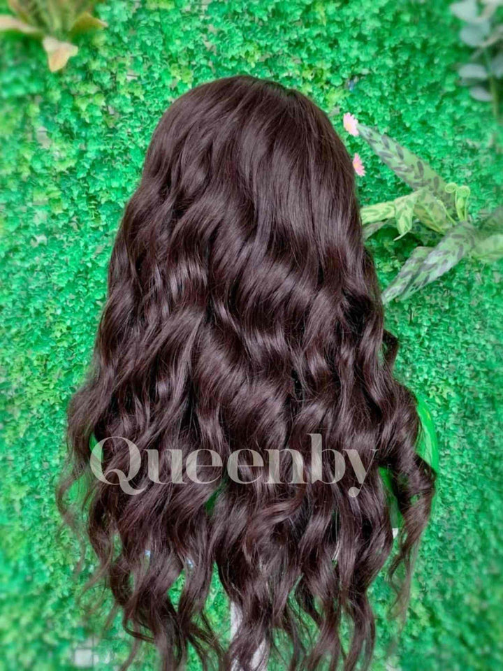 20 inch Lace Front Wig 100%  human hair #2  wavy  180% normal density - QUEENBY