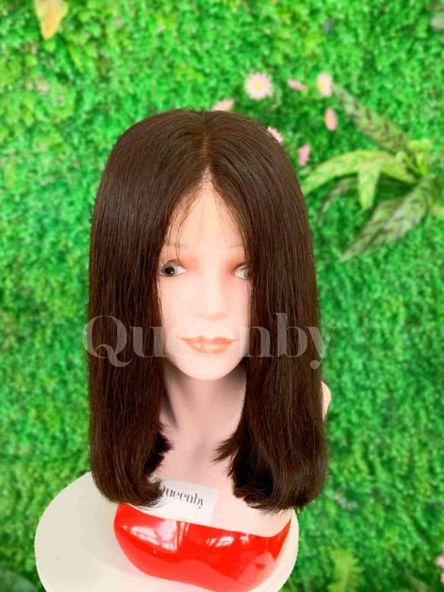 14 inch Lace Front Wig 100%  human hair #2  straight  180% normal density - QUEENBY