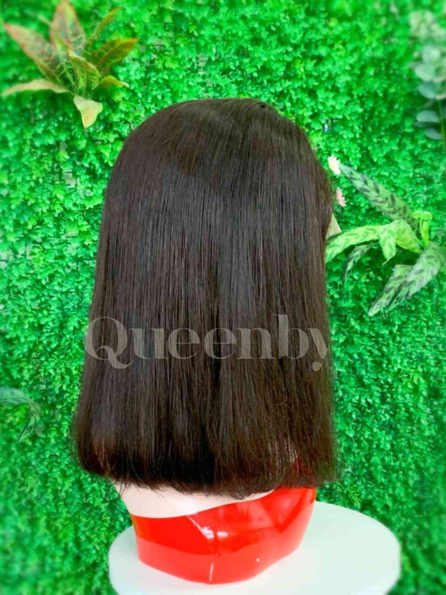 14 inch Lace Front Wig 100%  human hair #2  straight  180% normal density - QUEENBY