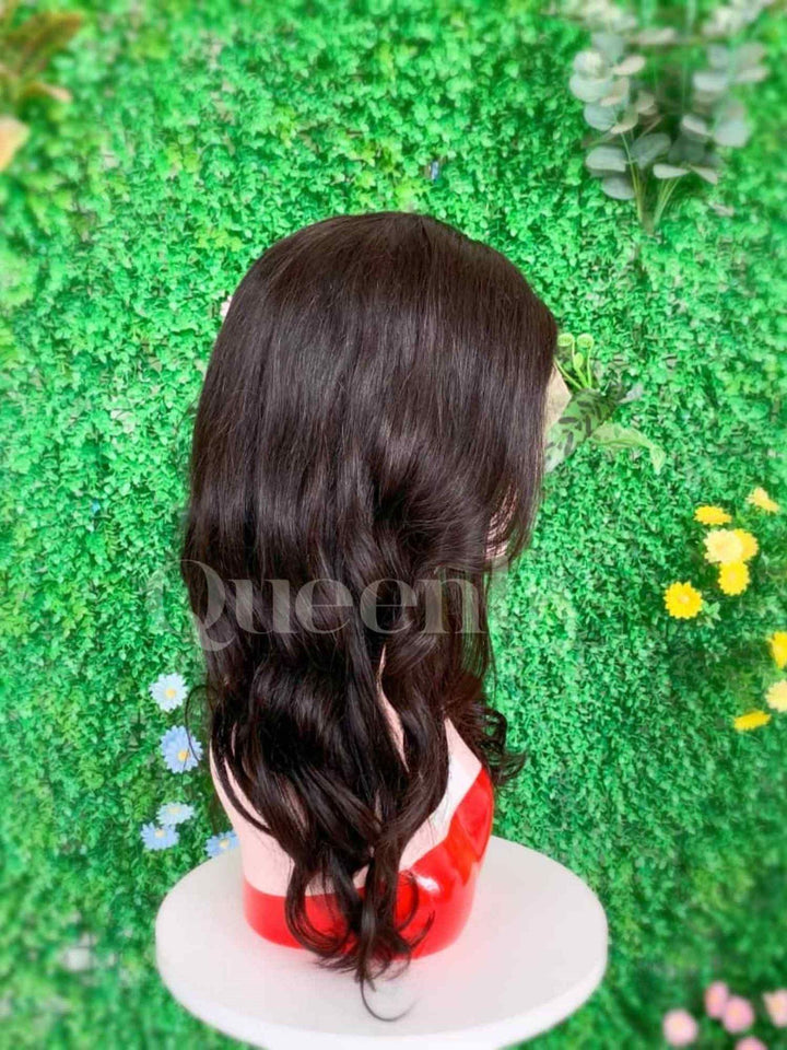 16 inch Lace Front Wig 100%  human hair #1b  Wavy  180% normal density - QUEENBY