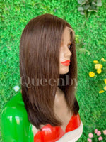 14 inch Lace Front Wig 100%  human hair #2  straight  180% normal density - QUEENBY