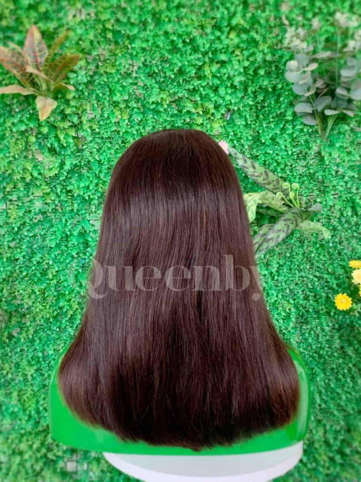 14 inch Lace Front Wig 100%  human hair #2  straight  180% normal density - QUEENBY