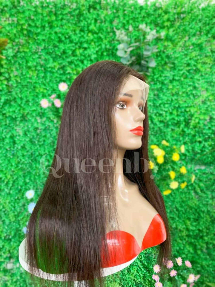 18 inch Lace Front Wig 100%  human hair #2  straight  180% normal density - QUEENBY