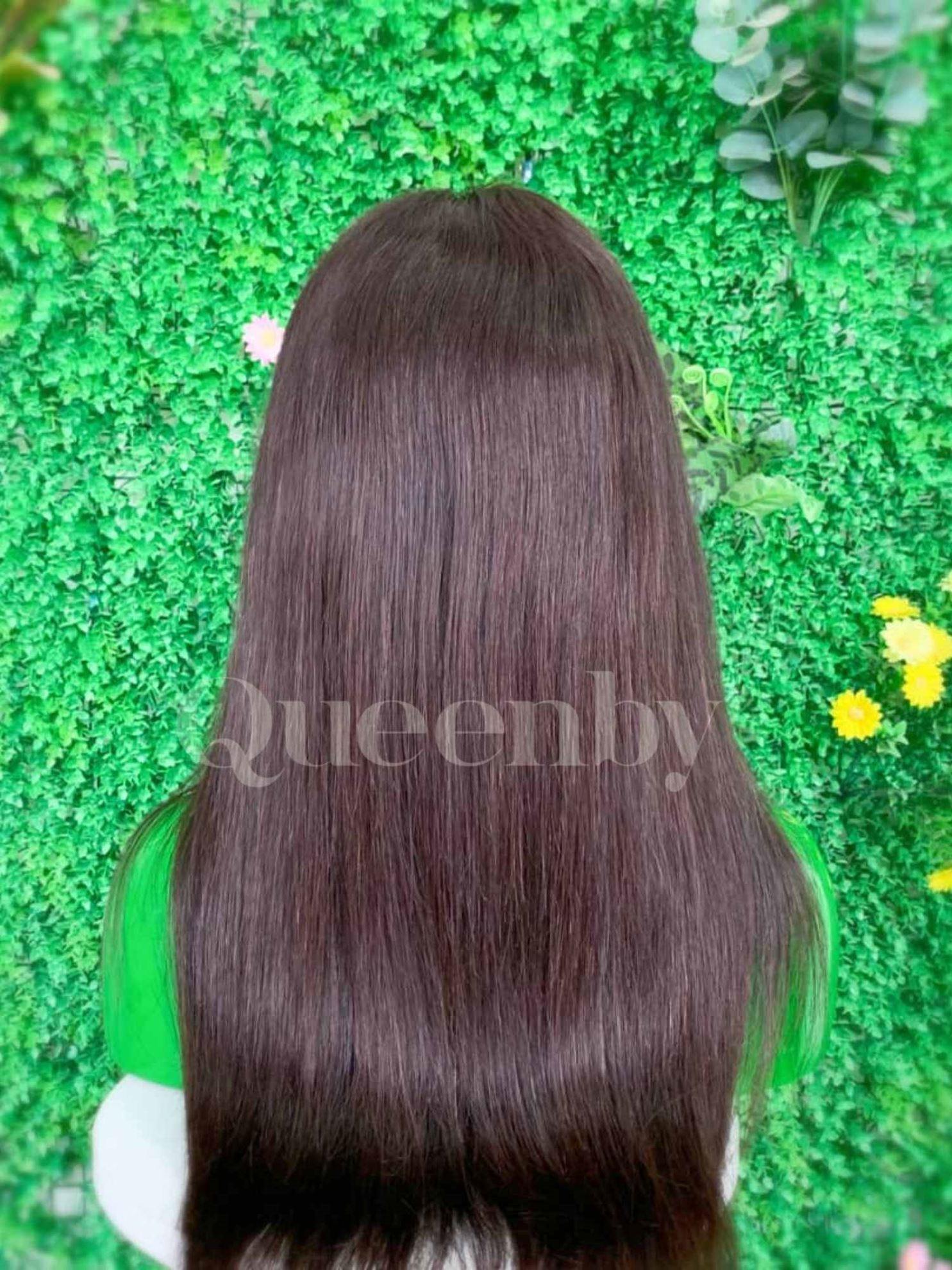 18 inch Lace Front Wig 100%  human hair #2  straight  180% normal density - QUEENBY