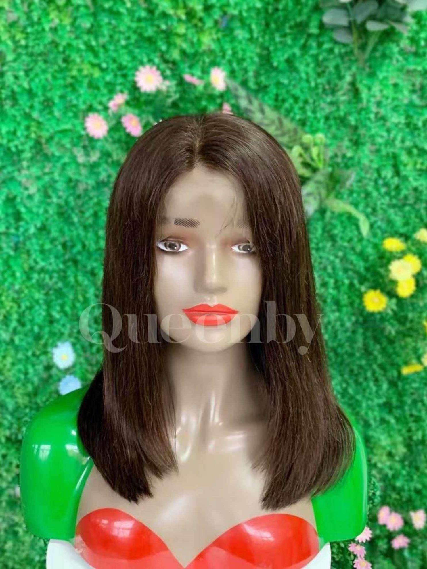 12 inch Lace Front Wig 100%  human hair #4  straight  180% normal density - QUEENBY