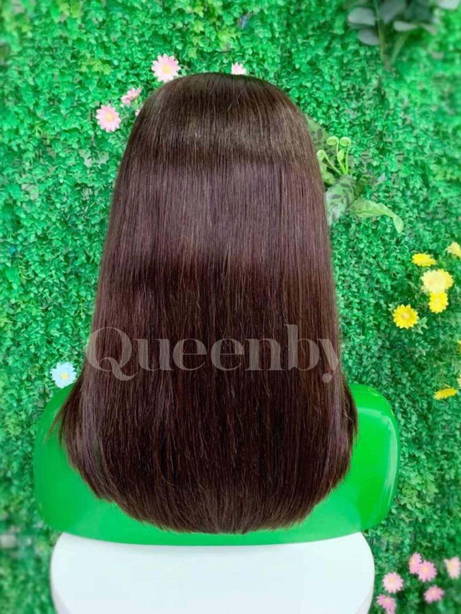 12 inch Lace Front Wig 100%  human hair #4  straight  180% normal density - QUEENBY